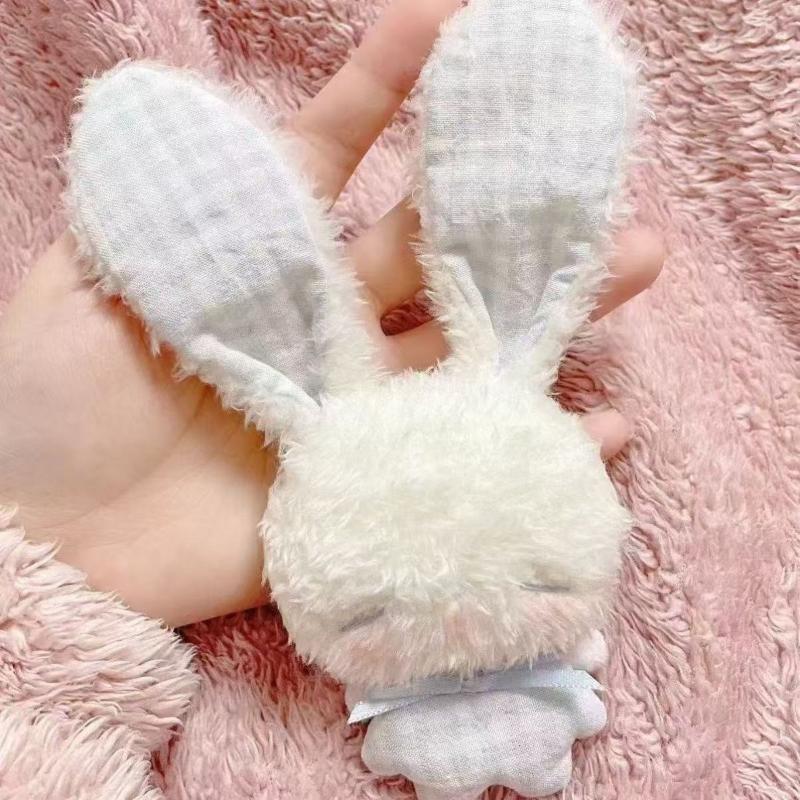 Fluffy Cartoon Stuffed Bunny Keychain Soft Long Ear Plush Bag Charm Cute Bead Chain Pendant for Tote Bag Decor Women