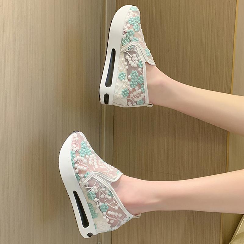 Fashion Fashion Embroidery Platform Sneakers Women Spring Autumn Breathable Mesh Sneakers Woman Mix Color Vulcanize Shoes Female