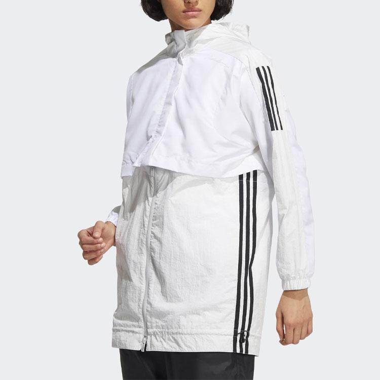 adidas Dámská konvertibilní oboustranná pruhovaná bunda s kapucí svrchní oděv bílá HE9990