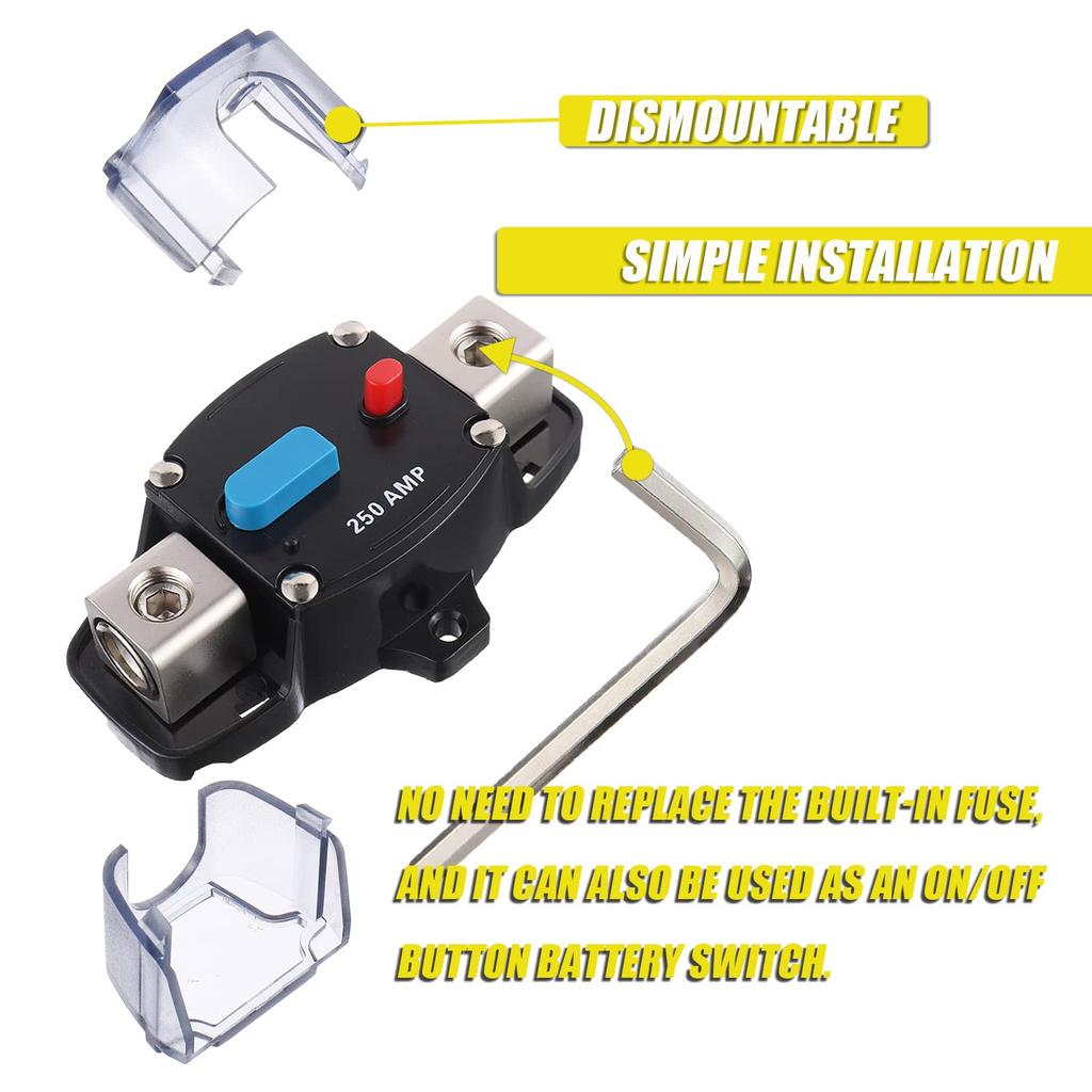 250A 12-48 Volt DC Self Recovery Circuit Breaker With Manual Reset Button For Automotive Rv Marine Boat (250Amp)