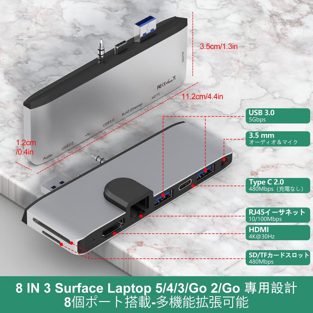 Surface Laptop 5 USB Hub 4K HDMI 100Mbps Ethernet USB Type C Data Transfer SD TF Card Slot Audio Multiport Expansion Microsoft Surface Laptop Laptop