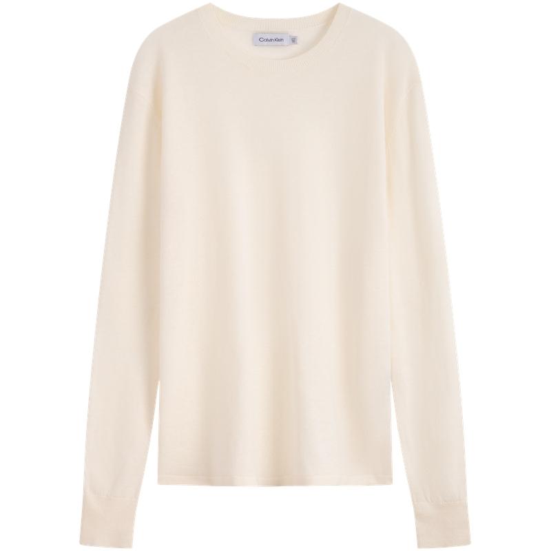 

Calvin Klein Простая белая летняя коллекция Повседневный однотонный пуловер с круглым вырезом и длинными рукавами Вязаный свитер Женский свитер Овсяночный-Белый 40WK341 M