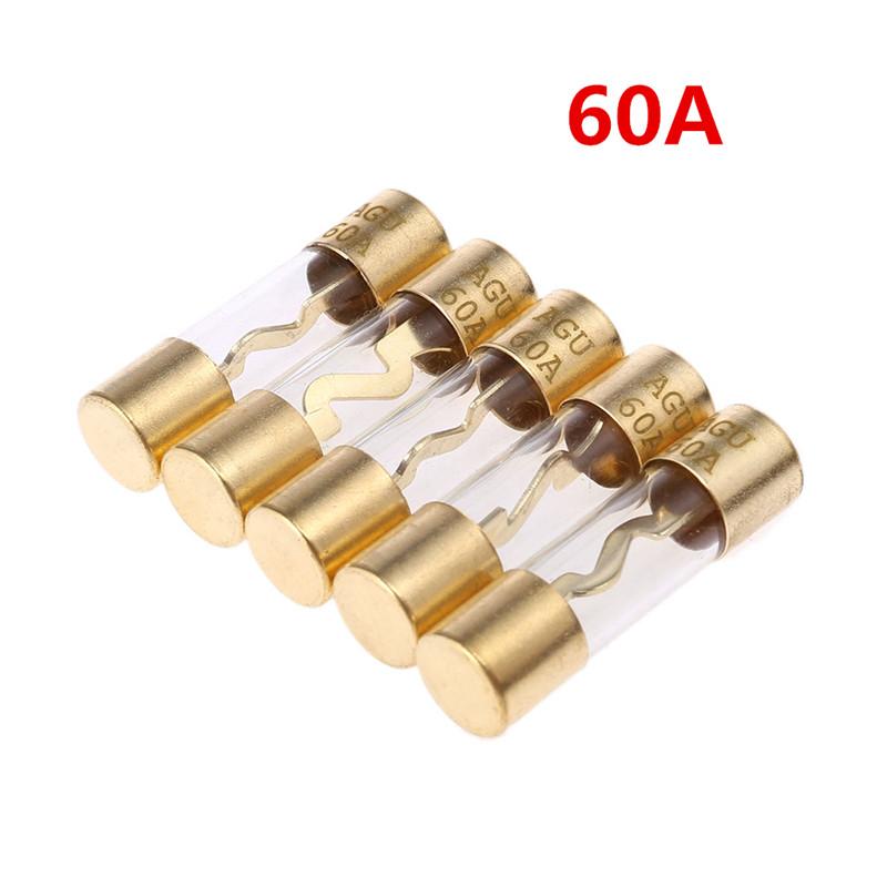 5Pcs 60A/80A/100A Gold Plated Glass AGU Fuse Fuses Pack Car Audio Amp Amplifier Fit AGU Fuse Holder 4/8 Gauge 60A