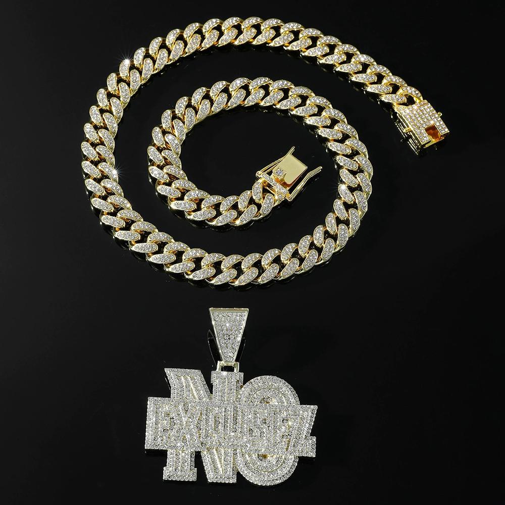 

Чоловіча Хіп-Хоп Кулон Lettes NO EXCUSEZ з Кристалами 13мм Кубинським Ланцюжком Iced Out Bling Намиста Модні Панк Прикраси