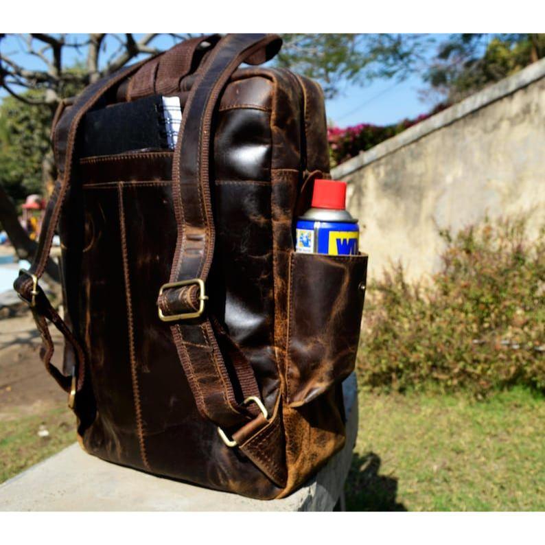 17" Leather Backpack, Travel Rucksack, Vintage Laptop Bag, Hiking School College Backpack, Outdoor Shoulder Daypack for Men Women