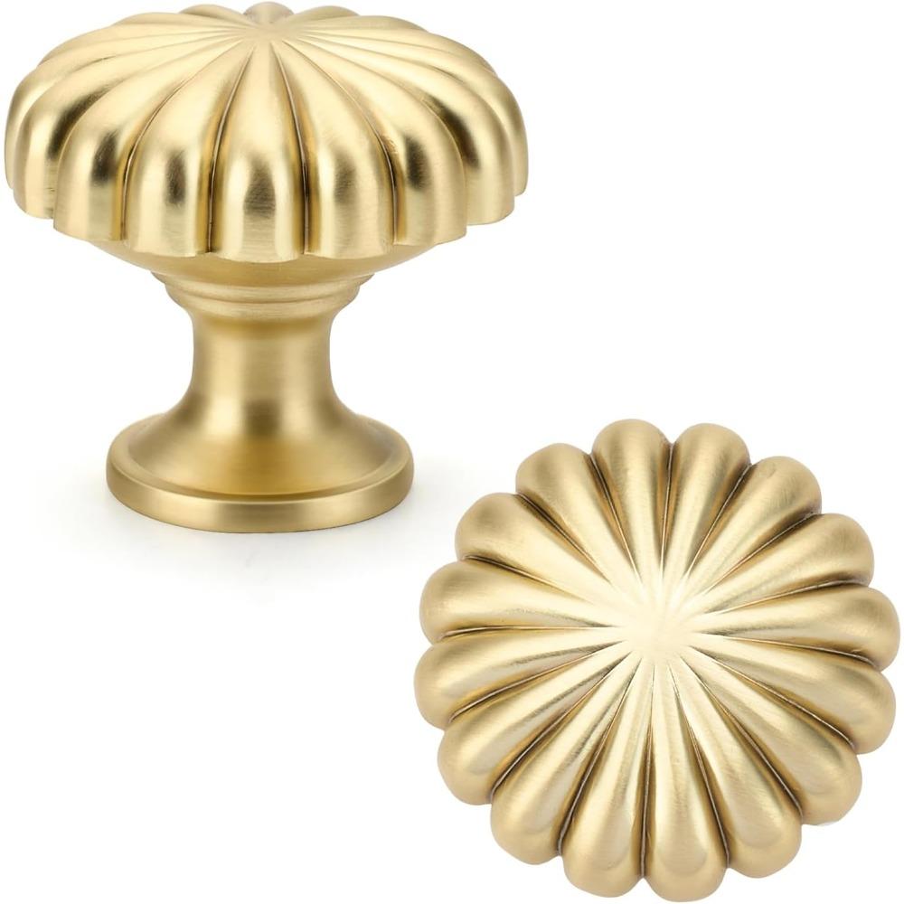 2-10Pcs Brushed Gold Cabinet Knobs Zinc Alloy Vintage Drawer Pulls for Kitchen Dresser Wardrobe