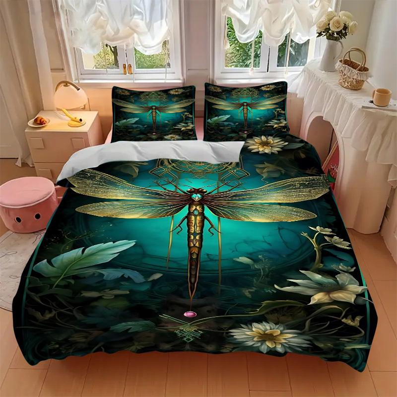 3pcs Dragonfly Art Duvet Cover Set -Includes 1 Duvet Cover and 2 Pillowcases, No Quilt Core, All-Season Home Decor  Yy251111107