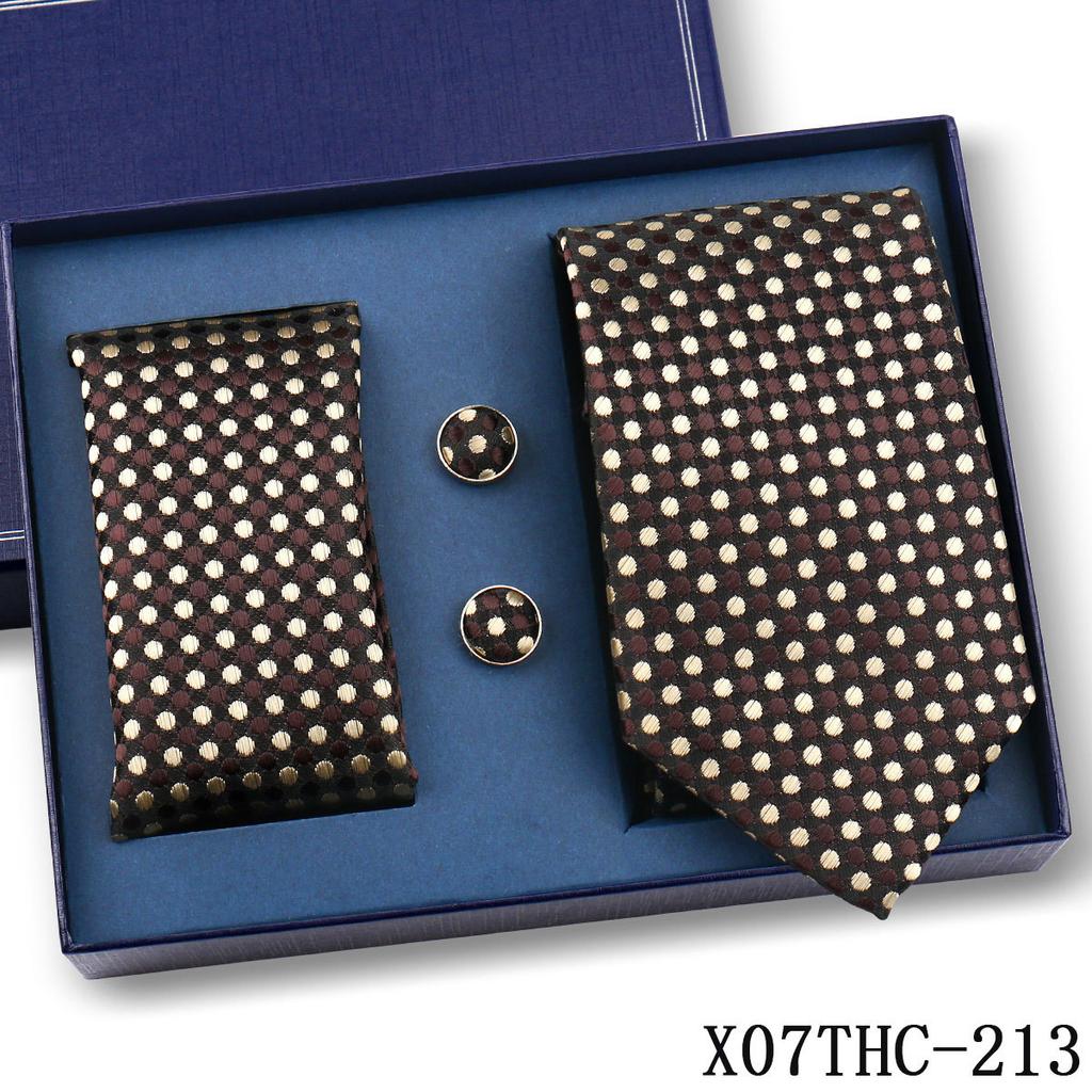 Tie Square Cufflinks 3-Piece Suit Retro Striped Hand Tie High-End Gift Box Set