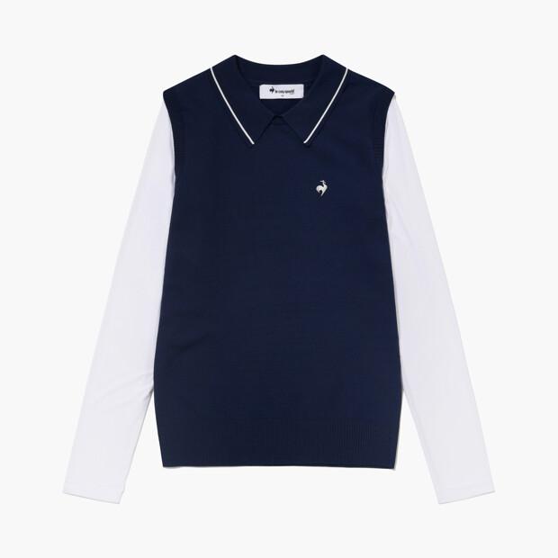 LECOQ GOLF Women'S Cooling Hybrid Collar Sweater _Navy Gr222Lkp61