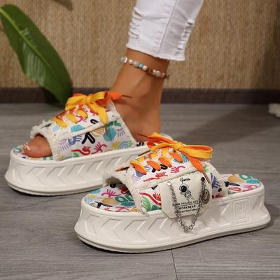 Winter New Platform Slippers Women's Round Head Open Toe Front Strap Anti-slip Wear-resistant Flat Shoes