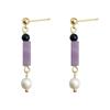 Guochao Handmade Amethyst & Freshwater Pearl Tassel Earrings - Chinese Style