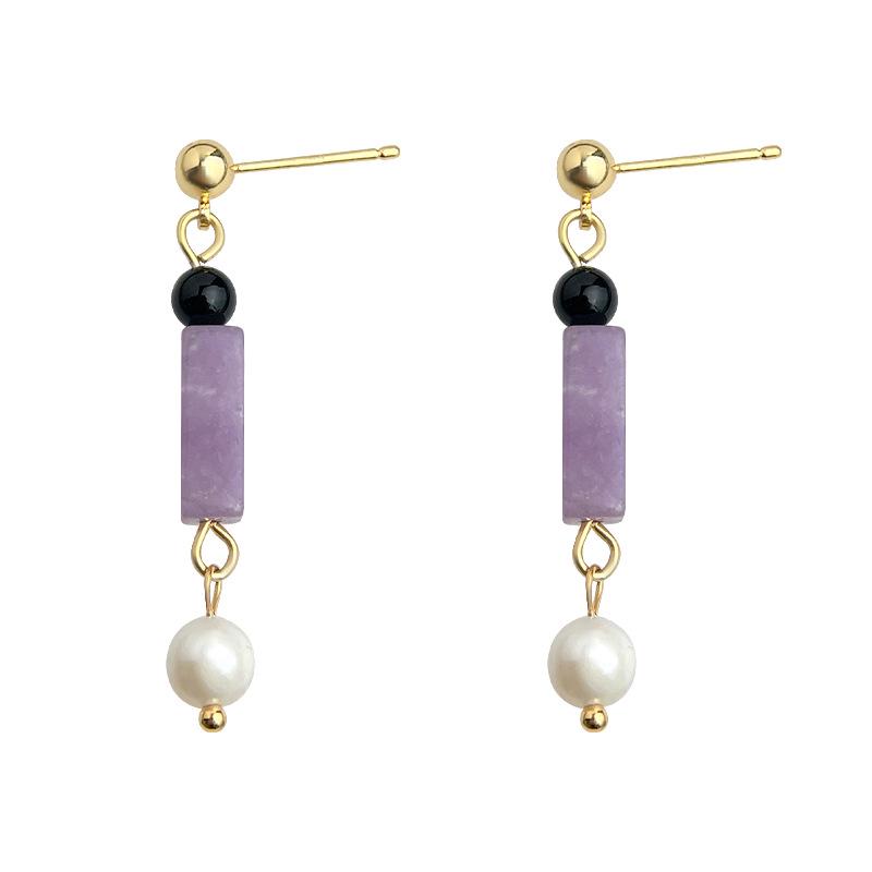 Guochao Handmade Amethyst & Freshwater Pearl Tassel Earrings - Chinese Style