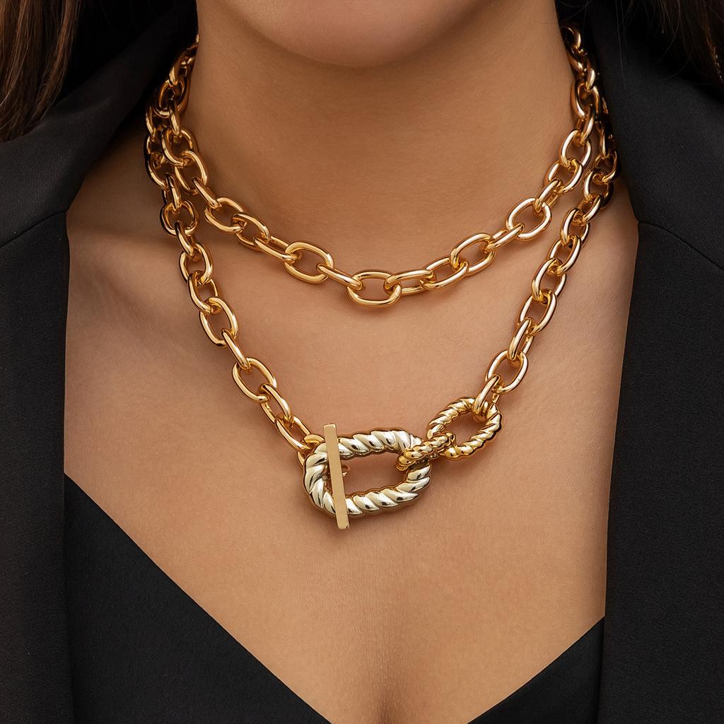 Exaggerated CCB Big Choker Necklace for Women Girl Hiphop Chunky Chain OT Buckle Necklace on the Neck Party Jewelry Gift