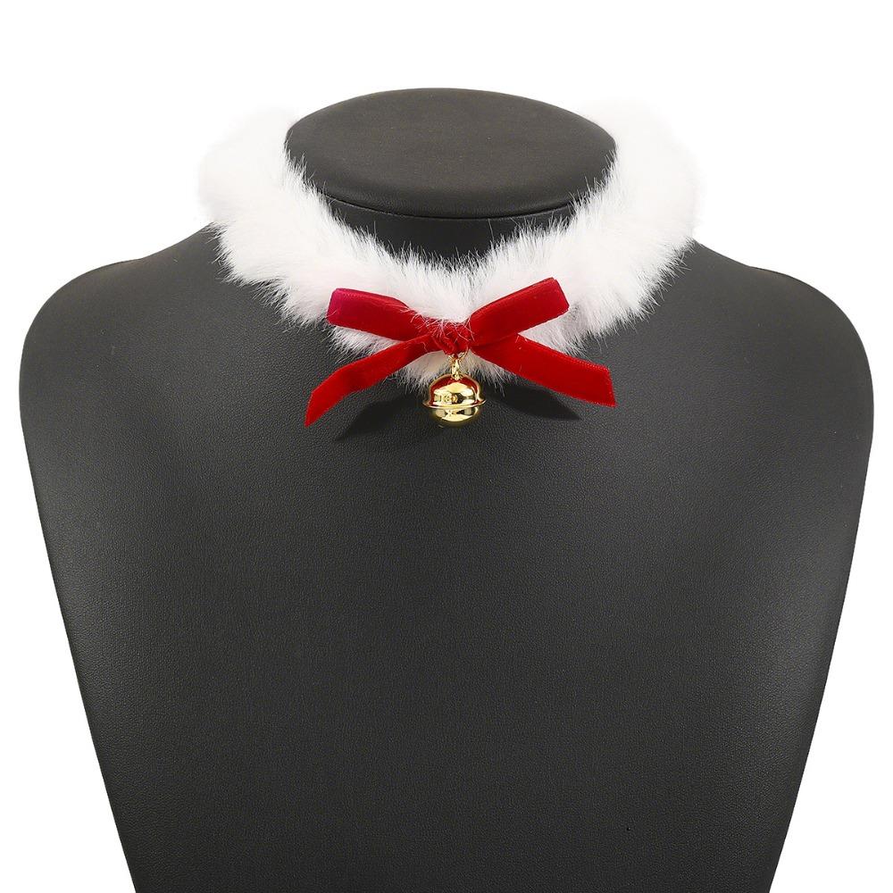 Christmas Tree Christmas Plush Choker Hairball Xmas Clavicle Chain Bow Pendant Necklace  Winter