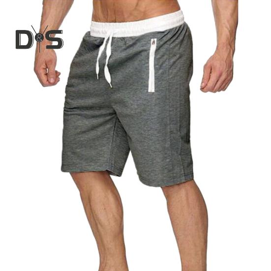 Men Shorts Elastic Waist Adjustable Drawstring Casual Sports Shorts Solid Color Belt Pocket Design Fitness Shorts