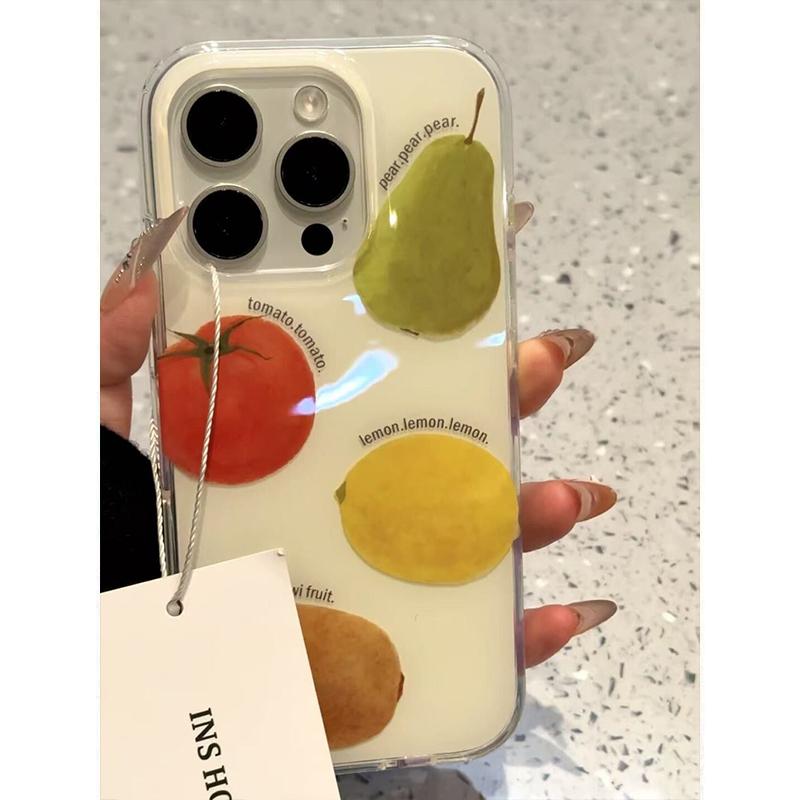 Creative Fruit Tomato Shopping Bag Lemon Phone Case for iPhone 16 Pro 15 14 13 12 11 Promax Plus High-end Minimalism Back Cover