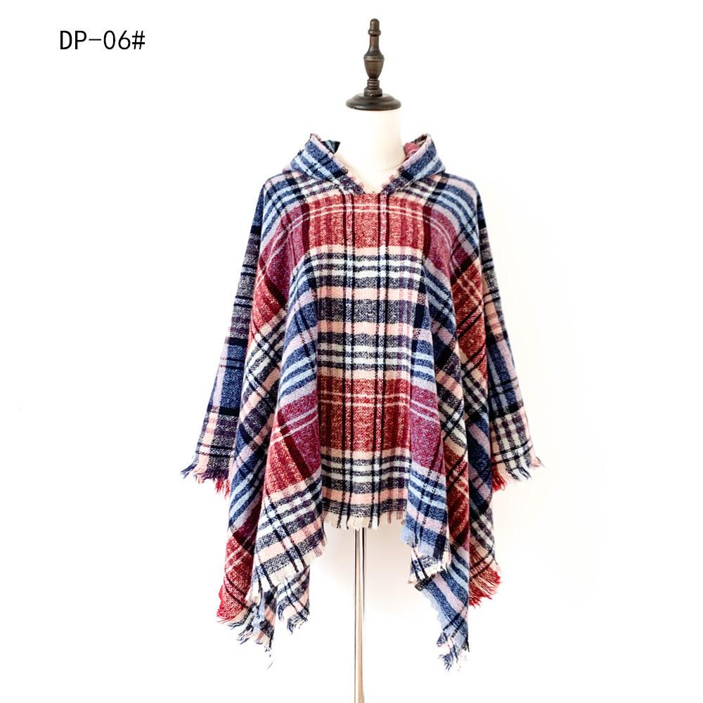 Nuovo pullover spinato primaverile e autunnale con cappello a quadri, mantello e scialle
