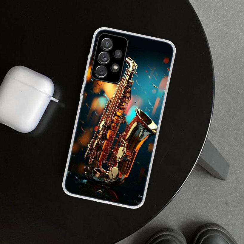 Music Saxophone Instrument Phone Case Cover for Samsung Galaxy A12 A22 A32 A52 A72 A02S A51 A50S A31 A20S A10S Note 20 Ultra 10