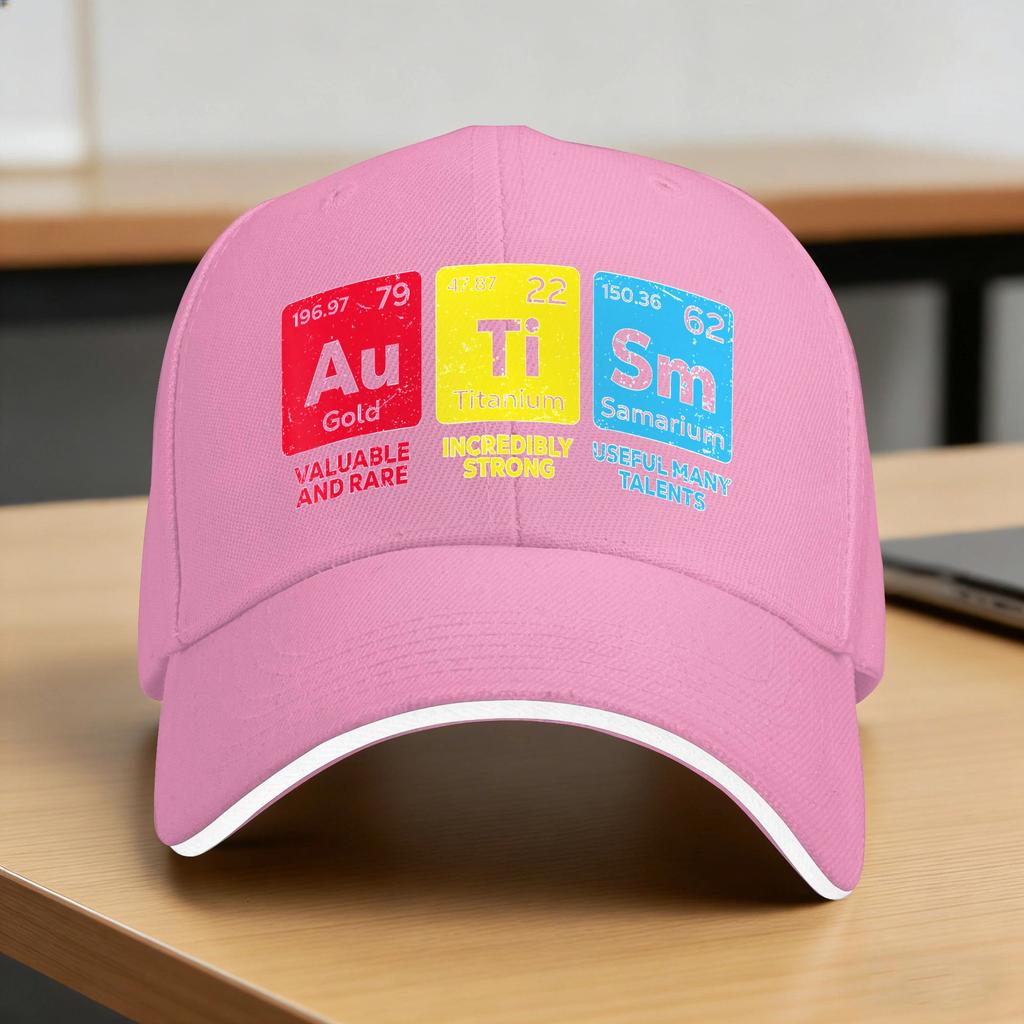 Spring Autism Awareness Autism Periodic Table Baseball Cap Outdoor Gym Trendy Sun Trucker Hat Unisex Women SunProof Snapback Cap