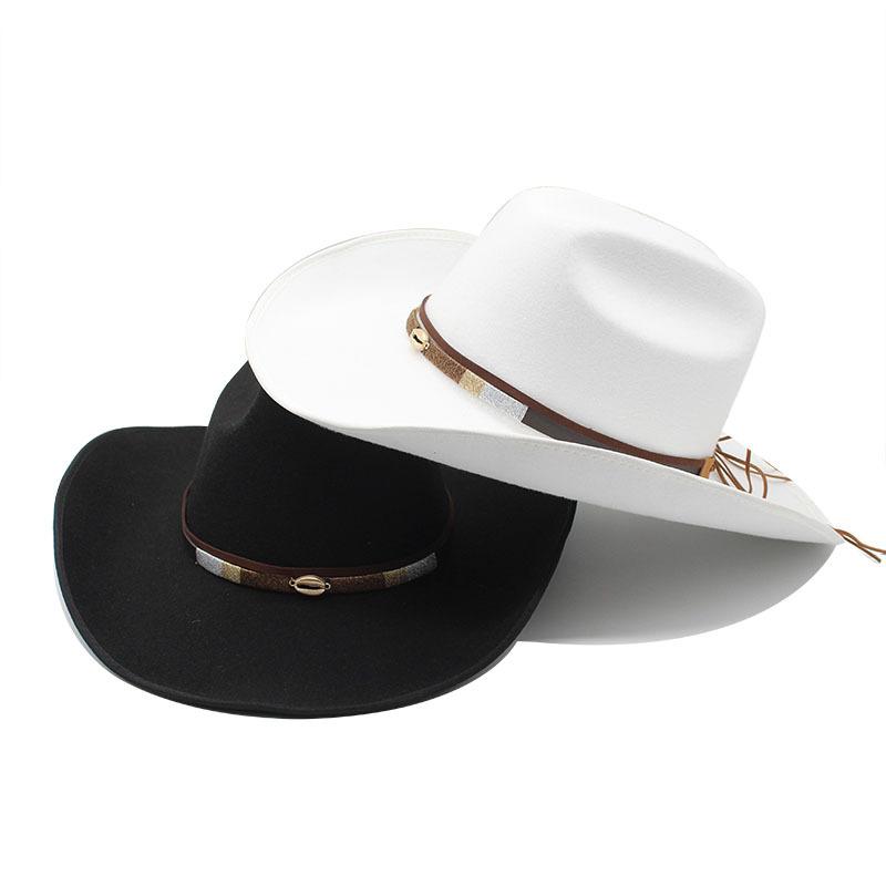 9.5Cm Big Brim Hemmed Woolen Hat Western Cowboy Gift Hat Men'S And Women'S Couple Hat Ethnic Felt Hat