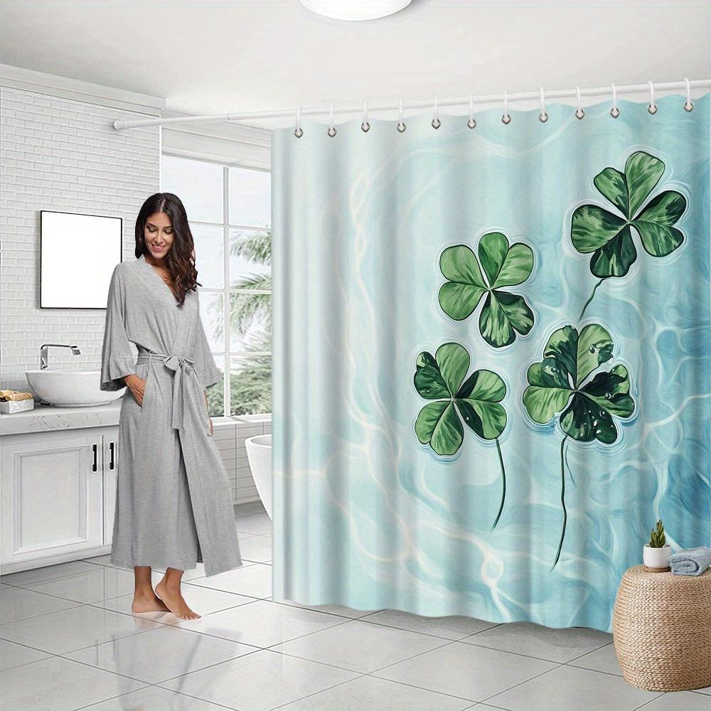 St. Patrick'S Day Shamrock Shower Curtain, Green Clover & Hat Design, Machine Washable, Trendy Bath Decor