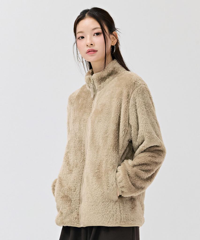 Chasecult Unisex Basic Purple Fleece Zip-Up Jumper - Beige
