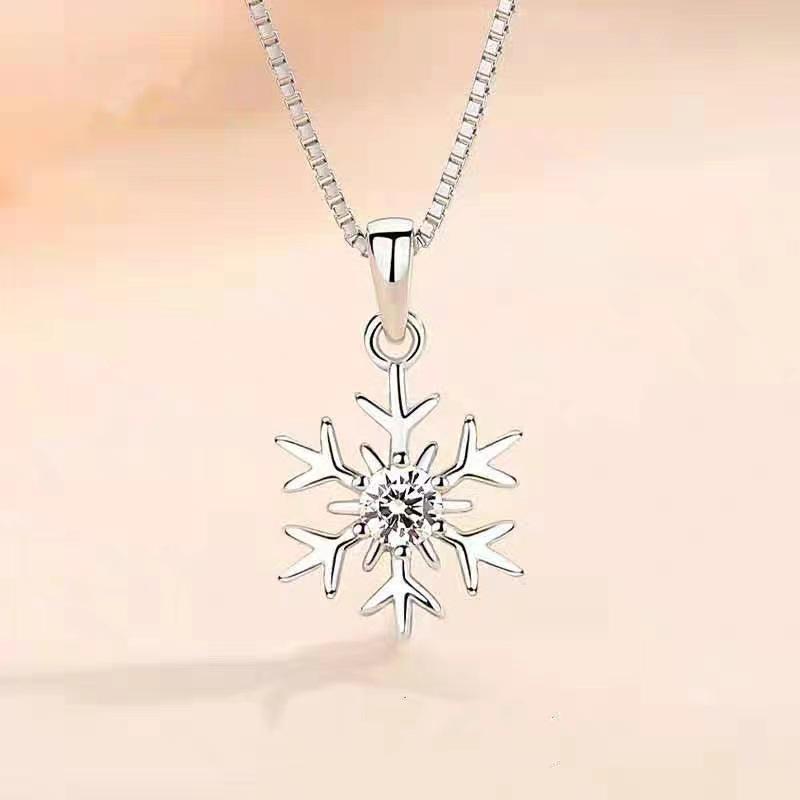

Срібне кольє-сніжинка для жінок - Осінній розкішний ланцюжок на ключицю, Нішевий дизайн, Ідеальний різдвяний подарунок White Diamond Pendant (Pendant Only)