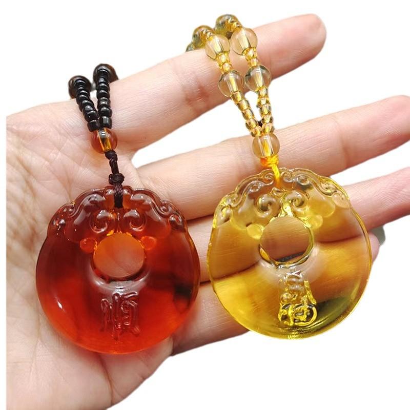 Peace Buckle Necklace Double Dragon Protector Pendant Imitation Citrine National Style Sweater Chain
