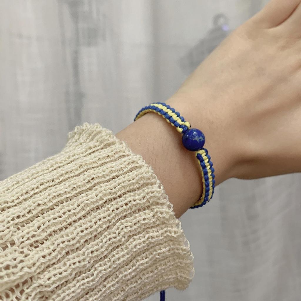 Creative Color Block Ukrainian Hand-Woven Adjustable Bracelet In Yellow and Blue
