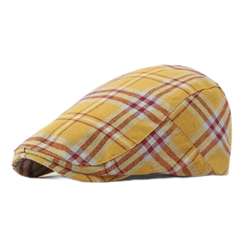 Frühling Sommer Dopamin Karomuster Baskenmütze Entenschnabel Vorwärtskappe Britischer Stil Schirmmütze Sommerhüte für Damen Herren Sonnenhüte Papa Hut Geschenk