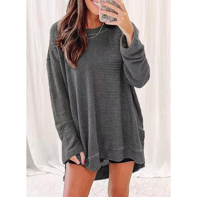 BITCED Women's Fashion Casual Solid Color Print Long Sleeve O-Neck Blouses & Shirts
