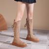 Winter Khaki Shoes for Women Faux Suede Boots Round Head Knee Boots Women Fashion Long Casual Women's Boots 2024 Botas Mujer