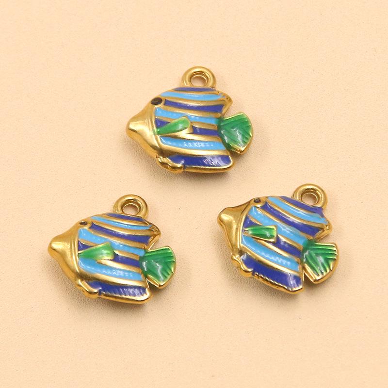 Ocean Style Colorful Enamel Koi Fish Stainless Steel Pendants for DIY Necklace and Bracelet Charms