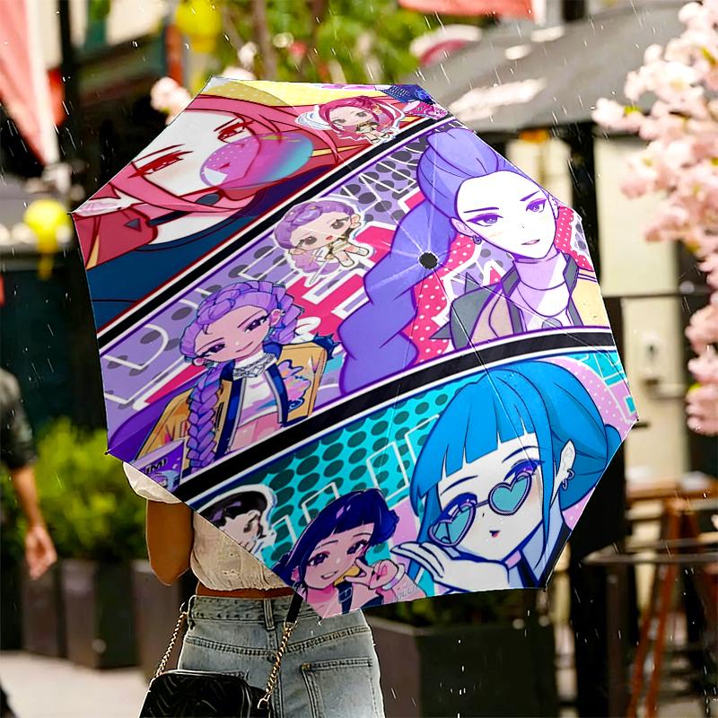 KPop Dämonenjäger Druck Regenschirm Automatisches Öffnen/Schließen - Tragbares Faltbares Design - Tägliche Nutzung für Reisen/Outdoor - Geschenk zum Geburtstag