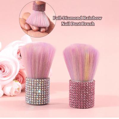 Nail Art Rainbow Bristles Dust Brush, Color Brush Nail Art Tools Short Handle Cleaning Brush