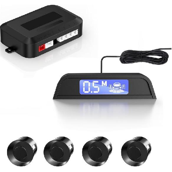 Compact Screen Parking Sensors with Sound Warning, 4 White Parking Sensors for Car, Vans, RV, Trailer – Reliable Rear Obstacle Detection Compact screen 4 Sensors