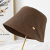 New women's bucket hat solid color metal standard versatile basin hat literary summer breathable face little fisherman hat