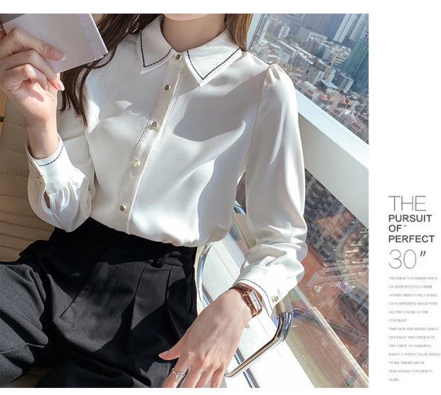 Women's White Chiffon Long Sleeve Shirt - 2025 Autumn Design Professional Formal Wear