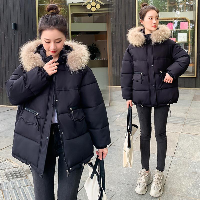 Baumwolle Gefütterte Jacke Frauen Winter Fell Kapuze Parkas Jacke Kurze Frauen Lose Kordelzug Warme Casual Winter