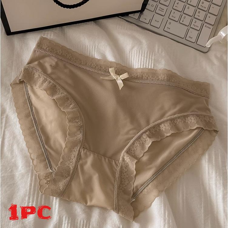 6PCS Seamless Women's Underwear Ice Silk Mid-Waist Breathable Pure Cotton Antibacterial Lace Triangle Mask Pants