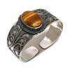Natural Tiger Eye Gemstone Handmade 925 Sterling Silver Cuff Bangle Adj. AC-1442