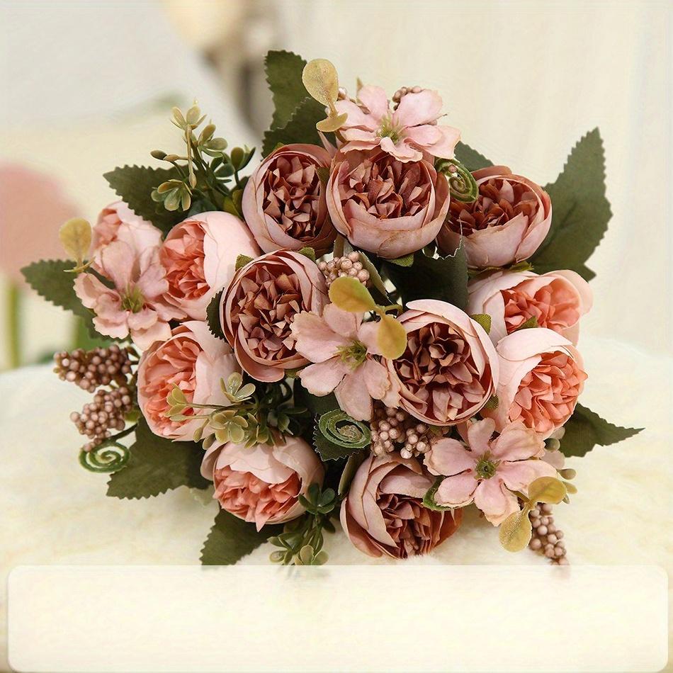 1Pc Simulation 5-pronged Golden Rose Bouquet for Outdoor Courtyard Patio Garden Wedding Decoration Home Decoration