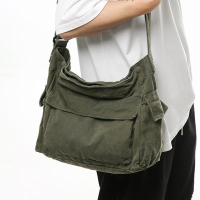 Borse a tracolla in tela lavata Grande capacità Borsa da lavoro Biker Stile coreano Borse a sacco in tessuto Donna 100% Cotone Borse da lavoro pastorali