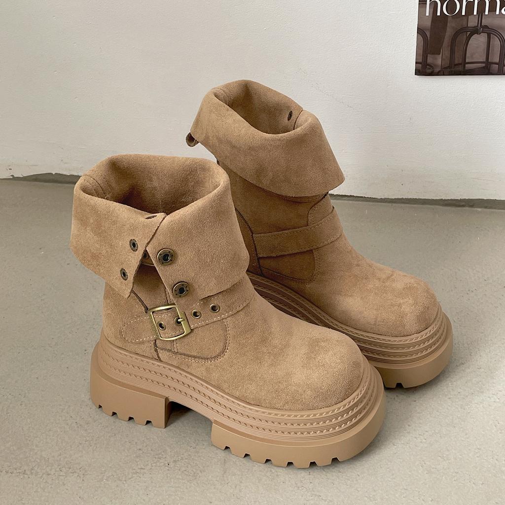 Brown retro Maillard platform thick-soled high-heeled Martin boots women's 2025 new autumn thin and heightened medium boots