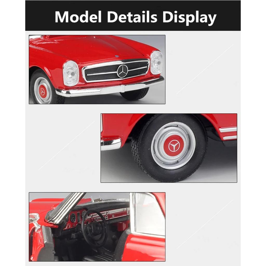 Welly 1/24 Mercedes-Benz 230SL Alloy Sports Car Model Diecast Metal Classic Retro Old Car Vehicle Model Simulation Kids Toy Gift
