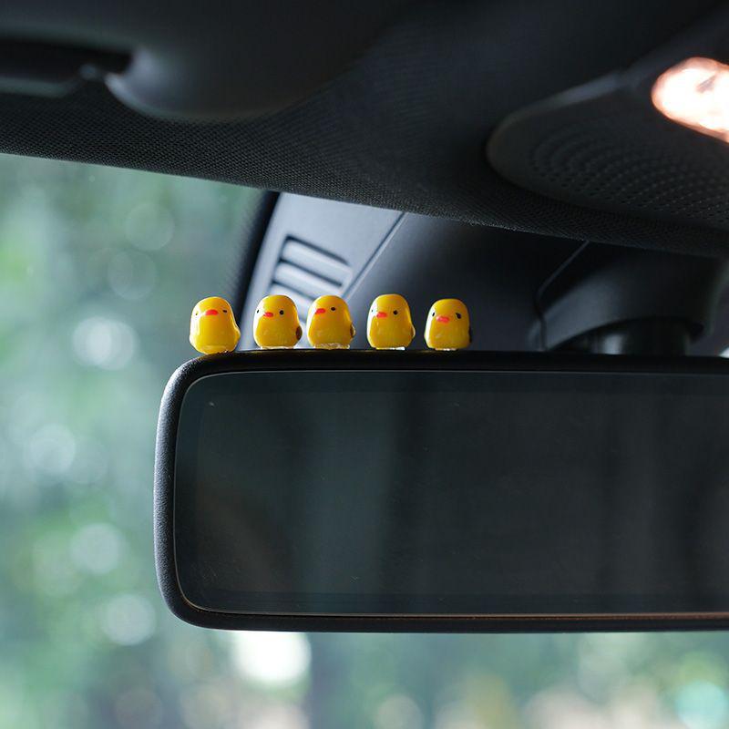 Mini Yellow Duck & Chicken Car Ornament for Rearview Mirror or Desk
