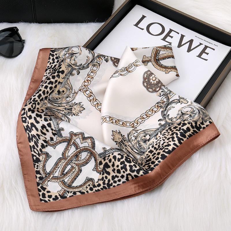 Premium leopard print chain element printing 70 imitation silk scarf spring and autumn fashion matching shawl scarf