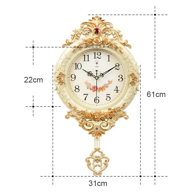 European-style Living Room Decoration Mute Large Wall Clock Wall Sticker Home Decor Bedroom Flower Carving Retro Swing CloI9K3F4