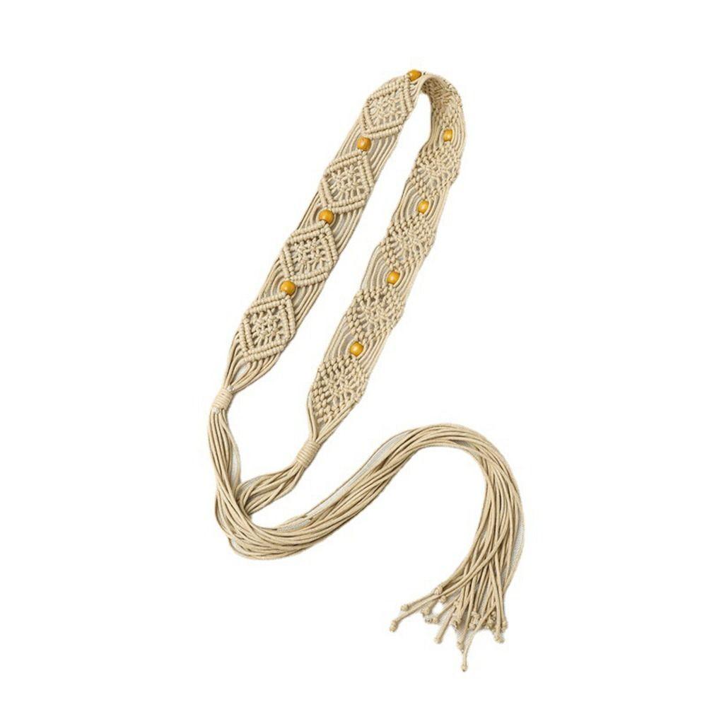 Waist Rope All-match Beach Ethnic Style Belts Braided Belt Round Wooden Button Women Waist Chain