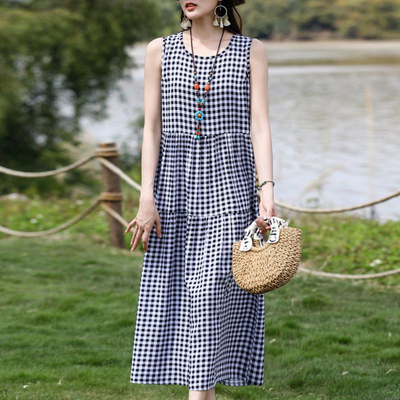 Vestido sin mangas de talla grande para mujer, vestidos largos casuales sueltos, ropa de verano vintage